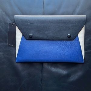 BCBG black/blue leather clutch